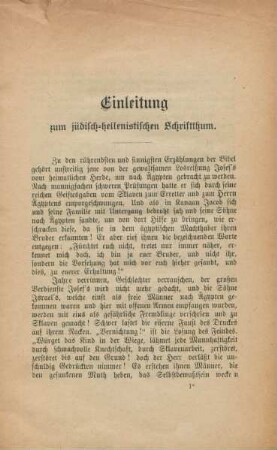 Einleitung zum jüdisch-hellenistischen Schriftthum