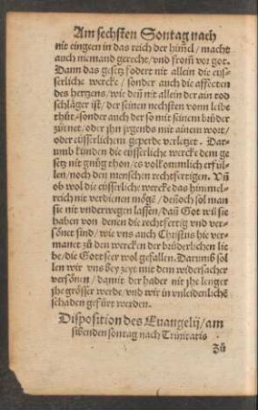 Dispositio des Evangelii/ sibenden sontag nach Trinitatis