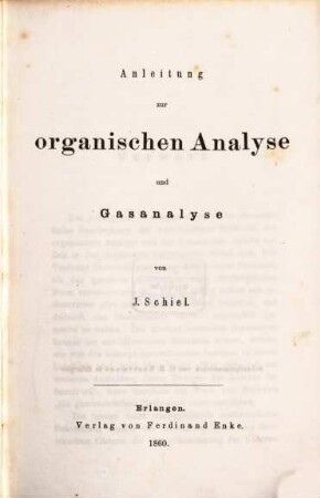 Anleitung zur organischen Analyse und Gasanalyse
