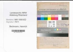 Entnazifizierung Heinrich Beckmann, geb. 28.07.1902 (Kreisinspektor)