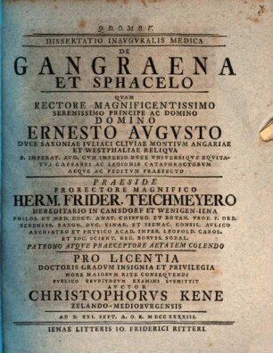 Diss. inaug. med. de gangraena et sphacelo