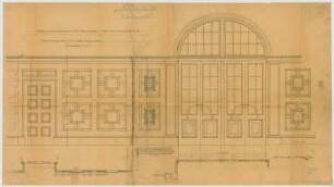 Thiersch, Friedrich von; München; Haus für Handel und Gewerbe - Wandvertäfelung im Börsensaal (Grundrisse, Ansicht, Schnitt)