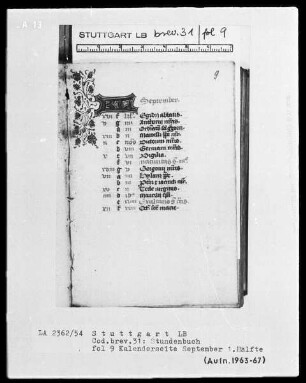 Lateinisch-französisches Stundenbuch — KL-Ligatur mit anschließender Ranke, Folio 9recto