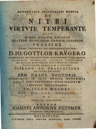 Diss. inaug. med. de nitri virtute temperante