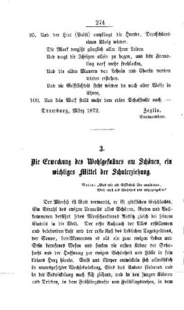 Die Erweckung des Wohlgefallens am Schönen, ein wichtiges Mittel der Erziehung