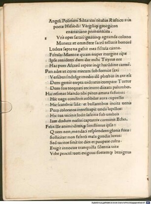 Silva cui titulus Manto : mit Widmungsbrief an Lorenzo de' Medici, Florenz 2.11.1482. [1-3]. [2], Silva cui titulus Rusticus