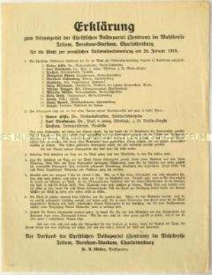 Flugblatt der Zentrumspartei zum Verfahren der Wahl zur Nationalversammlung 1919
