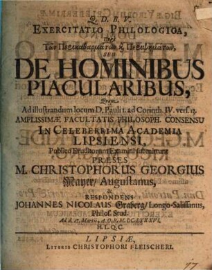 Exercitatio philologica peri tōn perikatharmatōn ... seu de hominibus piacularibus