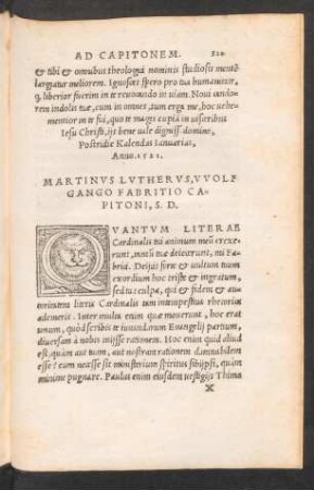 Epistola M. Lutheri Ad Capitonem.