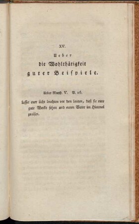 XV. Ueber die Wohlthätigkeit guter Beispiele