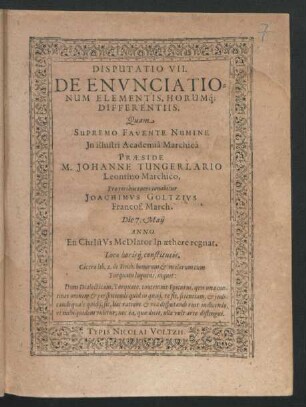 Disputatio VII. De Enunciationum Elementis, Horumq[ue] Differentiis
