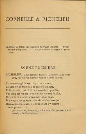 Corneille et Richelieu : A-propos en un acte en vers