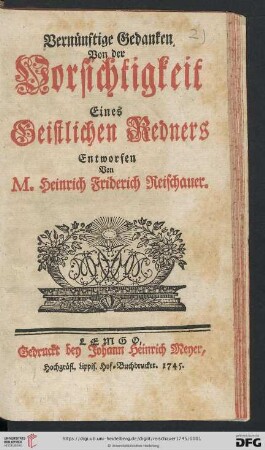 Vernünftige Gedanken Von der Vorsichtigkeit Eines Geistlichen Redners