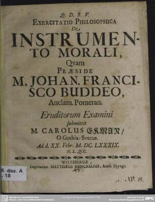Exercitatio philosophica de instrumento morali