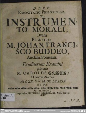 Exercitatio philosophica de instrumento morali