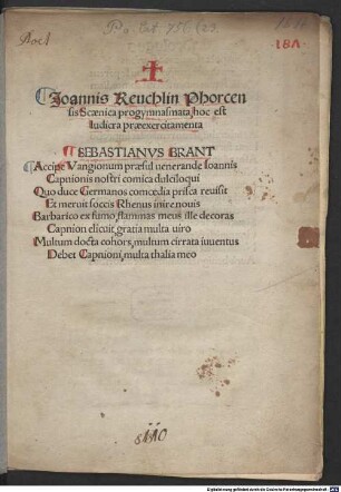 Joannis Reuchlin Phorcensis Scaenica progymnasmata, hoc est ludicra praeexercitamenta ...