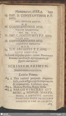 Scrinium Primum. Numismata recentiora