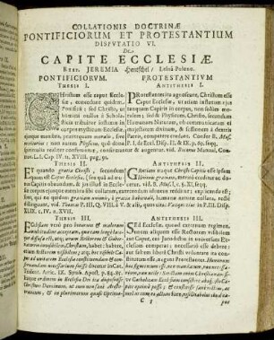Disputatio VI. De Capite Ecclesiæ. Resp. Jeremia Hentschel/ Lesna-Polono.
