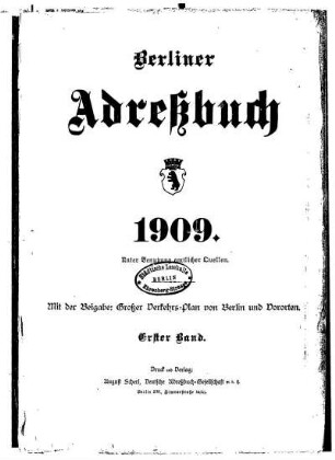 Berliner Adreßbuch 1909 Erster Band