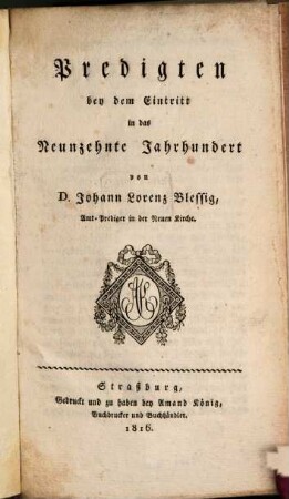 Predigten bey dem Eintritt in das Neunzehnte Jahrhundert