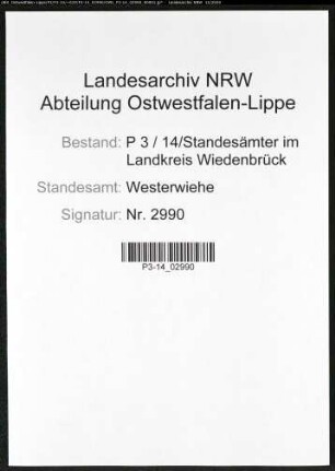 Sterberegister Standesamt Westerwiehe