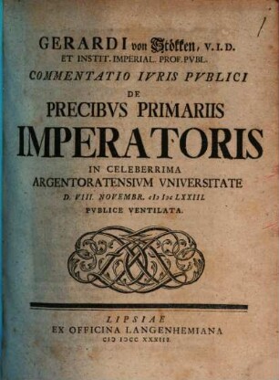 Commentatio iuris publici de precibus primariis imperatoris