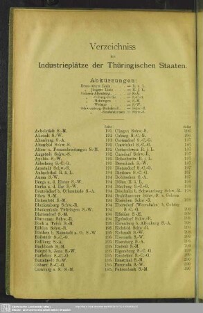 Verzeichniss der Industrieplätze der Thüringischen Staaten