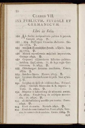 Classis VII. Ius publicum, feudale et germanicum.
