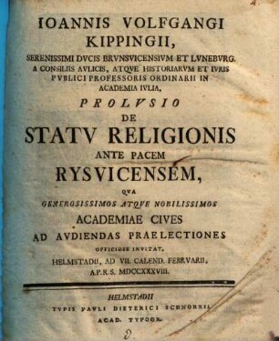 Prolusio de statu religionis ante pacem Rysuicensem