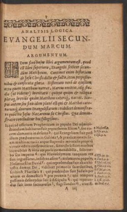 Analysis Logica Evangelii Secundum Marcum.