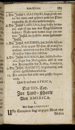 Das XIIX. Cap. Zur Land-Charte von America.