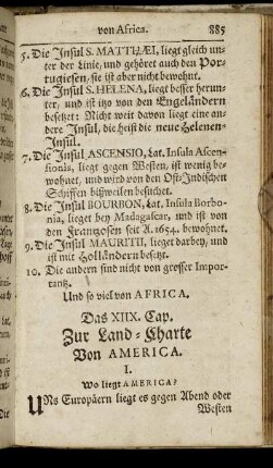 Das XIIX. Cap. Zur Land-Charte von America.
