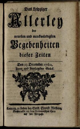 Den 23 December 1760. Zwey und Funfzigstes Stück.