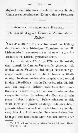 Achtundzwanzigstes Kapitel. M. Anton August Heinrich Lichtenstein Rektor.