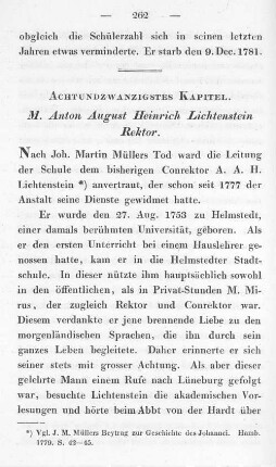 Achtundzwanzigstes Kapitel. M. Anton August Heinrich Lichtenstein Rektor.