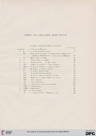 Table des gravures hors texte