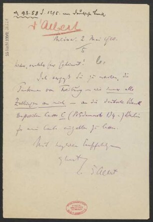 Brief an Ludwig Strecker  : 02.05.1910