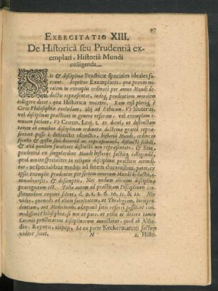 Exercitatio XIII. De Historica seu Prudentia exemplari, Historia Mundi colligenda.