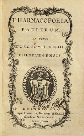 Pharmacopoeia Pauperum, In Usum Nosocomii Regii Edinburgensis