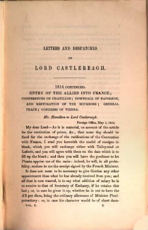 Correspondence, despatches, and other papers of Viscount Castlereagh, second marquess of Londonderry. 10 = 3. series, Military and diplomatic ; 2