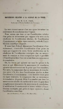 Mouverments relatifs a la surface de la terre.
