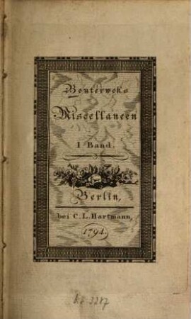 Bouterweks Miscellaneen, 1