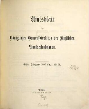 Amtsblatt der Königl. Generaldirektion der Sächsischen Staatseisenbahnen. 11. 1895