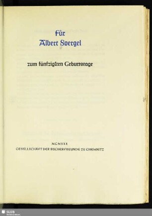 Für Albert Soergel zum fünfzigsten Geburtstage