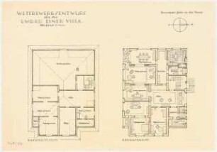 Umbau eines Landhauses Monatskonkurrenz Februar 1933: Grundriss Erdgeschoss, Dachgeschoss 1:100