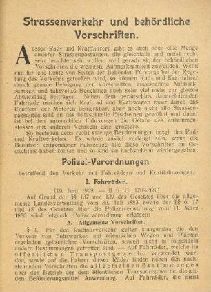 Strassenverkehr und behördliche Vorschriften. Polizei-Verordnungen