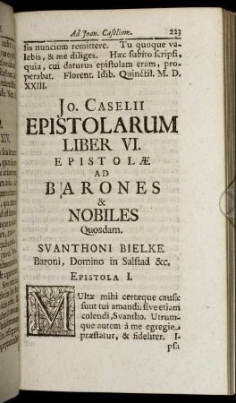 Epistolarum Liber VI. Ad Barones & Nobiles Quosdam. Svanthoni Bielke [...]