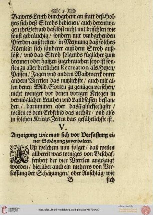 V. Anzaigung wie man sich vor Verfassung einer Schätzung zuverhalten