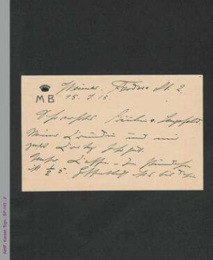 Karte von Henriette von Meerheimb an Fräulein von Lengefeld, hs.