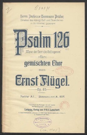Psalm 126 : "Wenn der Herr die Gefangenen" für gemischten Chor ; Op. 65